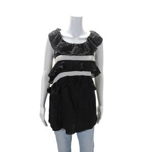 Kisuii Womens Cotton Ruffled Ruched Sleeveless Tiered Tank Blouse Black Size S